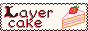 an 88 x 31 button, the background is white lace it has the text 'layercake' upon it with a floating cake pixel